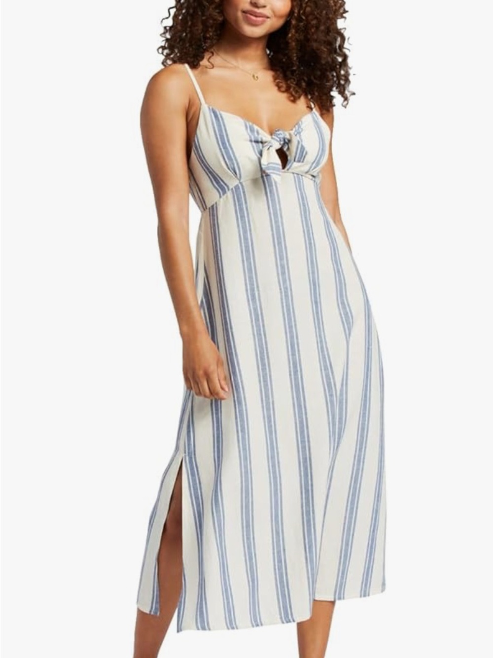 Roxy Blue and White Striped Tie-Front Dress